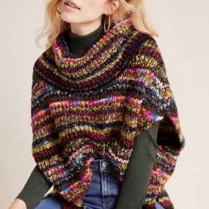 Anthropologie Multicolor Piera Knit Chunky Turtleneck Poncho